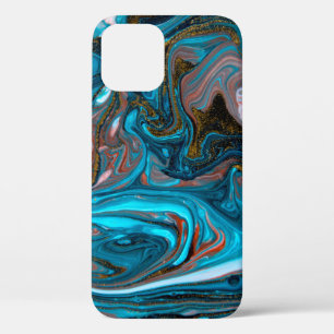 Blue and gold marbling pattern. Golden marble liqu iPhone 12 Case