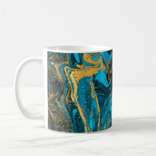 Blue and gold marbling pattern. Golden marble liqu Coffee Mug