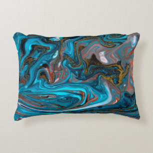 Blue and gold marbling pattern. Golden marble liqu Decorative Cushion