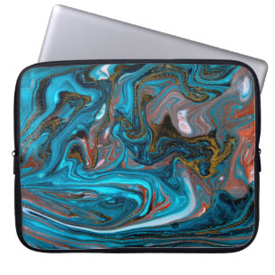 Blue and gold marbling pattern. Golden marble liqu Laptop Sleeve