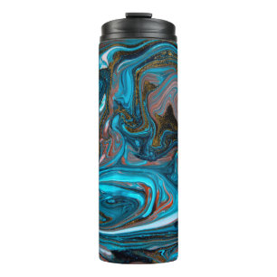 Blue and gold marbling pattern. Golden marble liqu Thermal Tumbler