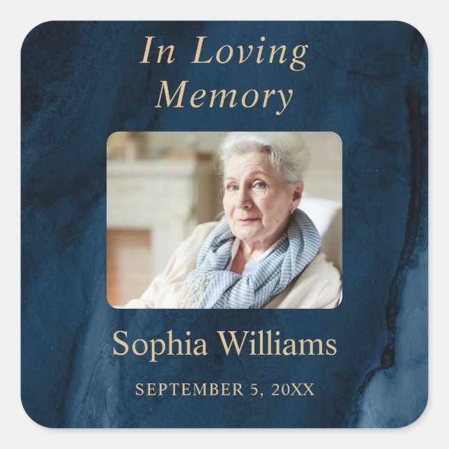 Blue and Gold  Memorial Funeral Square Sticker (Front)