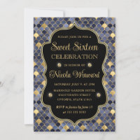 Blue and Gold Mermaid Scale Vintage Frame Sweet 16