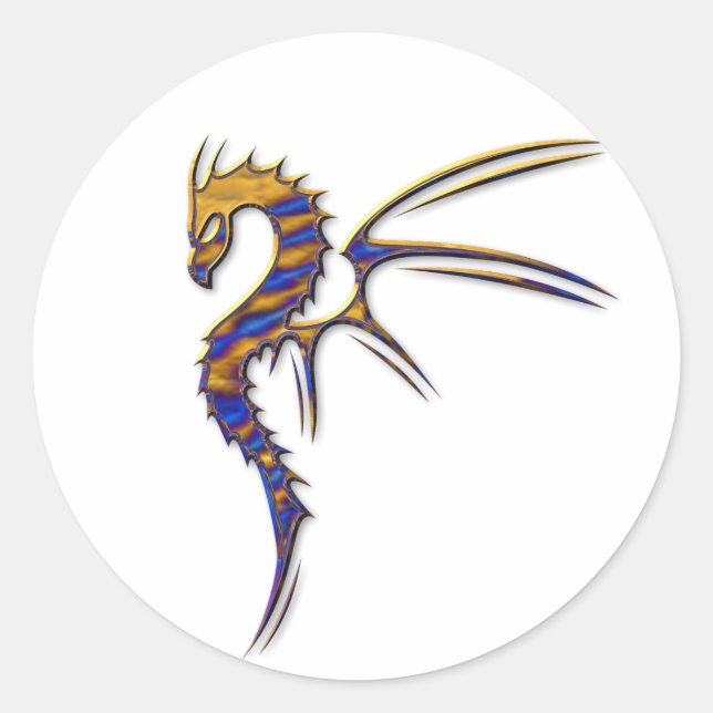 Blue and Gold Metal Dragon Classic Round Sticker (Front)