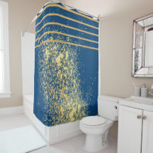 Blue and gold metallic lines Shower Curtain