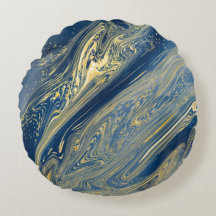 Blue and gold metallic Round Pillow
