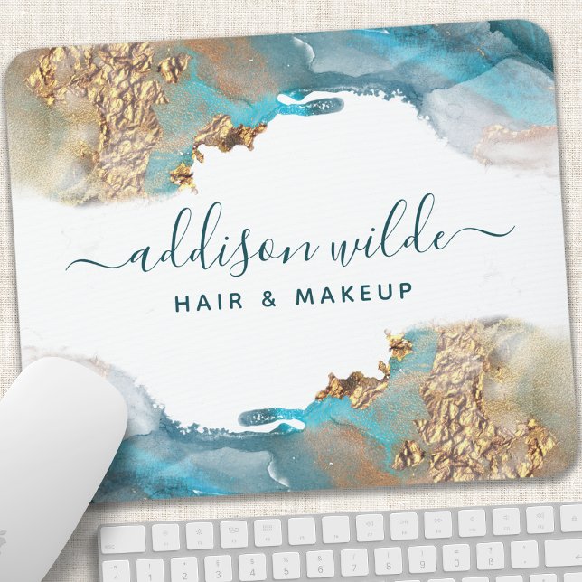 Blue And Gold Modern Art Liquid Ink Business Mouse Pad (Creator Uploaded)