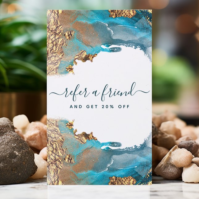 Blue And Gold Modern Art Liquid Ink Business Referral Card (Creator Uploaded)