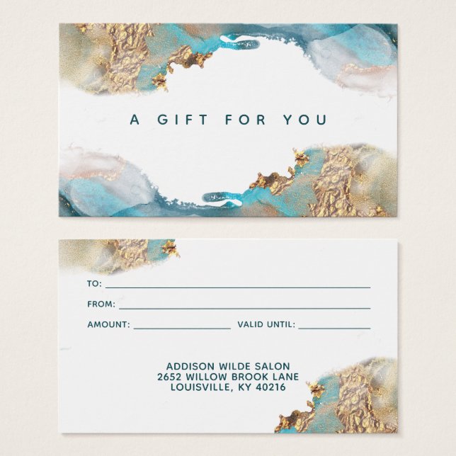 Blue And Gold Modern Art Liquid Ink Gift Card (Front & Back)