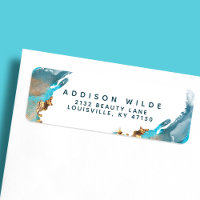 Blue And Gold Modern Art Liquid Ink Return Address
