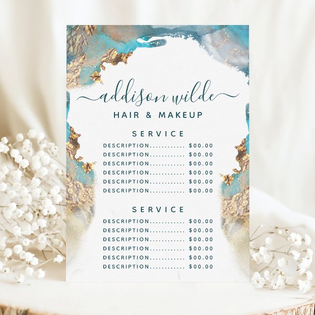 Blue And Gold Modern Art Liquid Ink Service Price Menu (Creator Uploaded)