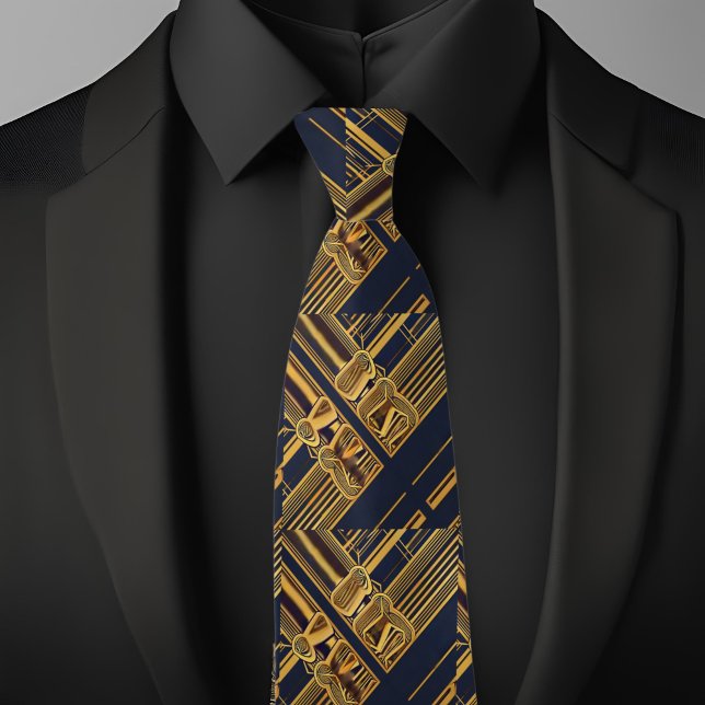 Blue and Gold Modern Industrial Pattern  Tie (Creator Uploaded)