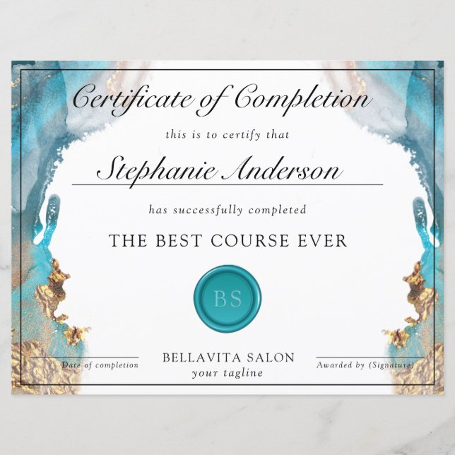 Blue And Gold Modern Liquid Watercolor Award (Front)