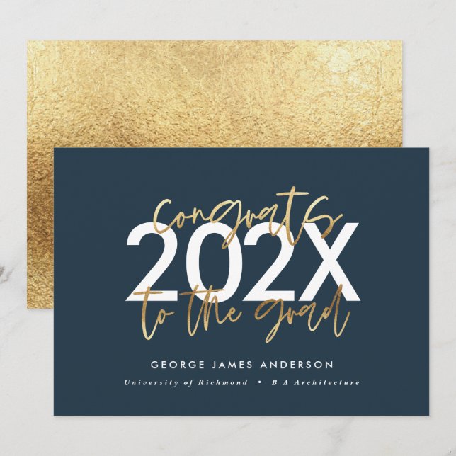 Blue and gold modern script stylish graduation  (Front/Back)