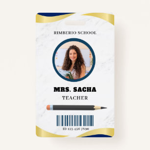 Blue and Gold Modern Teacher Portrait Company ID Badge