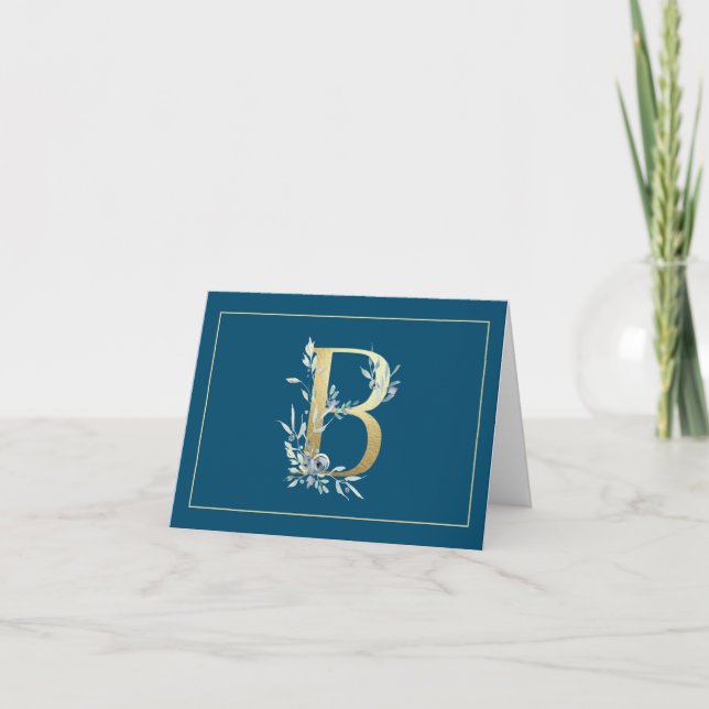 BLUE AND GOLD MONOGRAM  INITIAL B NOTE CARD (Front)