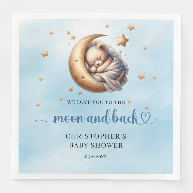 Blue and gold Moon and back teddy bear Napkin (Front)