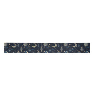 Blue and gold moon and lanterns satin ribbon