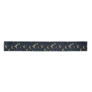 Blue and gold moon and stars satin ribbon