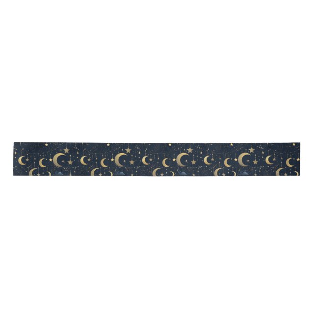 Blue and gold moon and stars satin ribbon (Front)