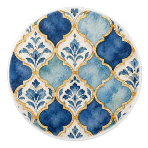 Blue and Gold Moroccan Tile Drawer Knob