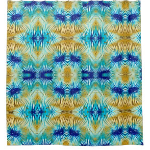 Blue and Gold Morphed Flower Shower Curtain