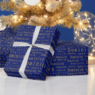 Blue and Gold Name Personalised Wrapping Paper