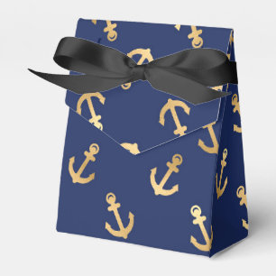 Blue and Gold Nautical Anchor Pattern Favour Box