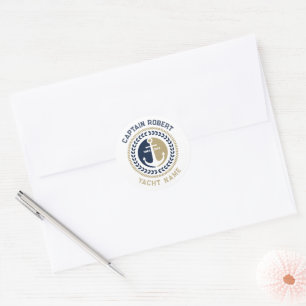 Blue and gold nautical boat anchor classic round sticker