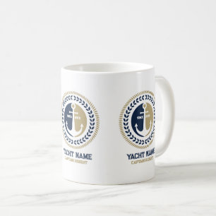 Blue and gold nautical boat anchor coffee mug