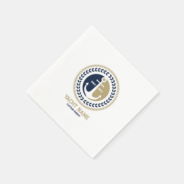 Blue and gold nautical boat anchor  napkin (Corner)