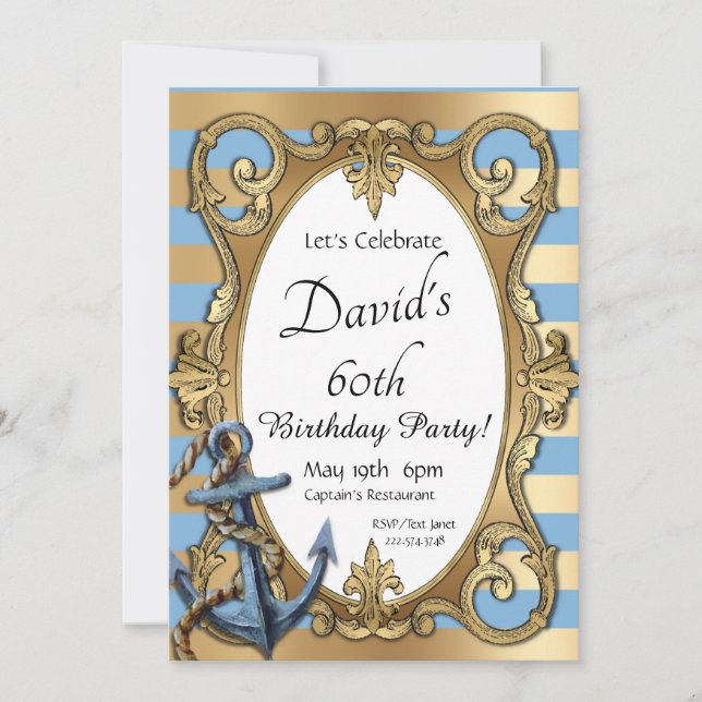 Blue and Gold Nautical  Invitation (Front)