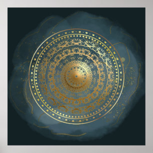 Blue and Gold Ornate flourish Poster
