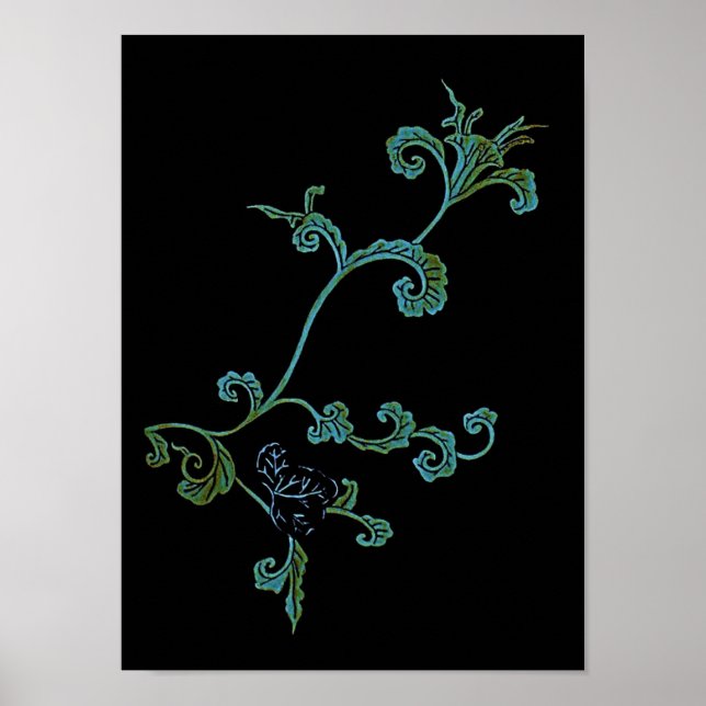 Blue And Gold Ornate Flower Poster (Front)