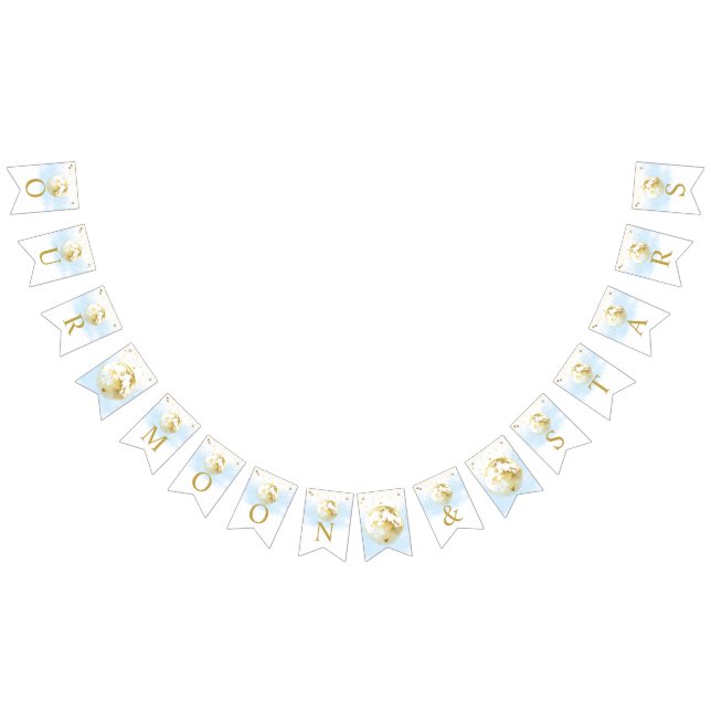 Blue and Gold Over the Moon and Stars Baby Shower Bunting (All)