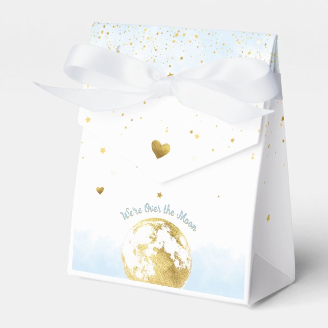 Blue and Gold Over the Moon Baby Shower Favour Box (Front Side)