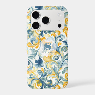 Blue and Gold Paisley Leaf Pattern