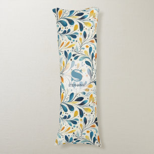 Blue and Gold Paisley Leaf Pattern (2) Body Cushion