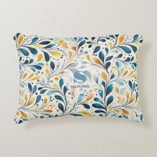 Blue and Gold Paisley Leaf Pattern (2) Decorative Cushion