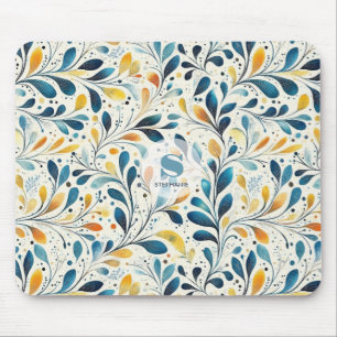 Blue and Gold Paisley Leaf Pattern (2) Mouse Pad