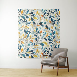 Blue and Gold Paisley Leaf Pattern (2) Tapestry