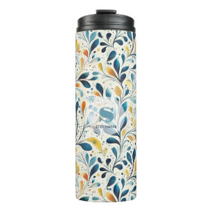 Blue and Gold Paisley Leaf Pattern (2) Thermal Tumbler