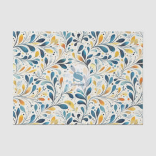 Blue and Gold Paisley Leaf Pattern (2) Tissue Paper