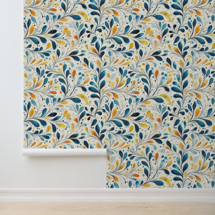 Blue and Gold Paisley Leaf Pattern (2) Wallpaper