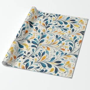 Blue and Gold Paisley Leaf Pattern (2) Wrapping Paper
