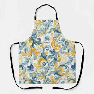 Blue and Gold Paisley Leaf Pattern Apron