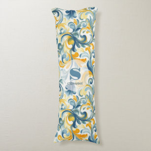 Blue and Gold Paisley Leaf Pattern Body Cushion