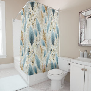 Blue and Gold Pampas Grass Shower Curtain