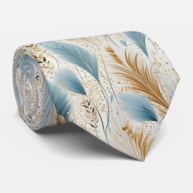 Blue And Gold Pampas Grass  Tie (Rolled)