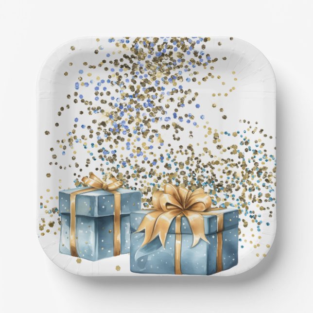 Blue and Gold Paper Plates (Front)